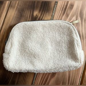 Cream Sherpa Fleece Makeup Pouch Zipper Bag Cozy Minimal Travel Case